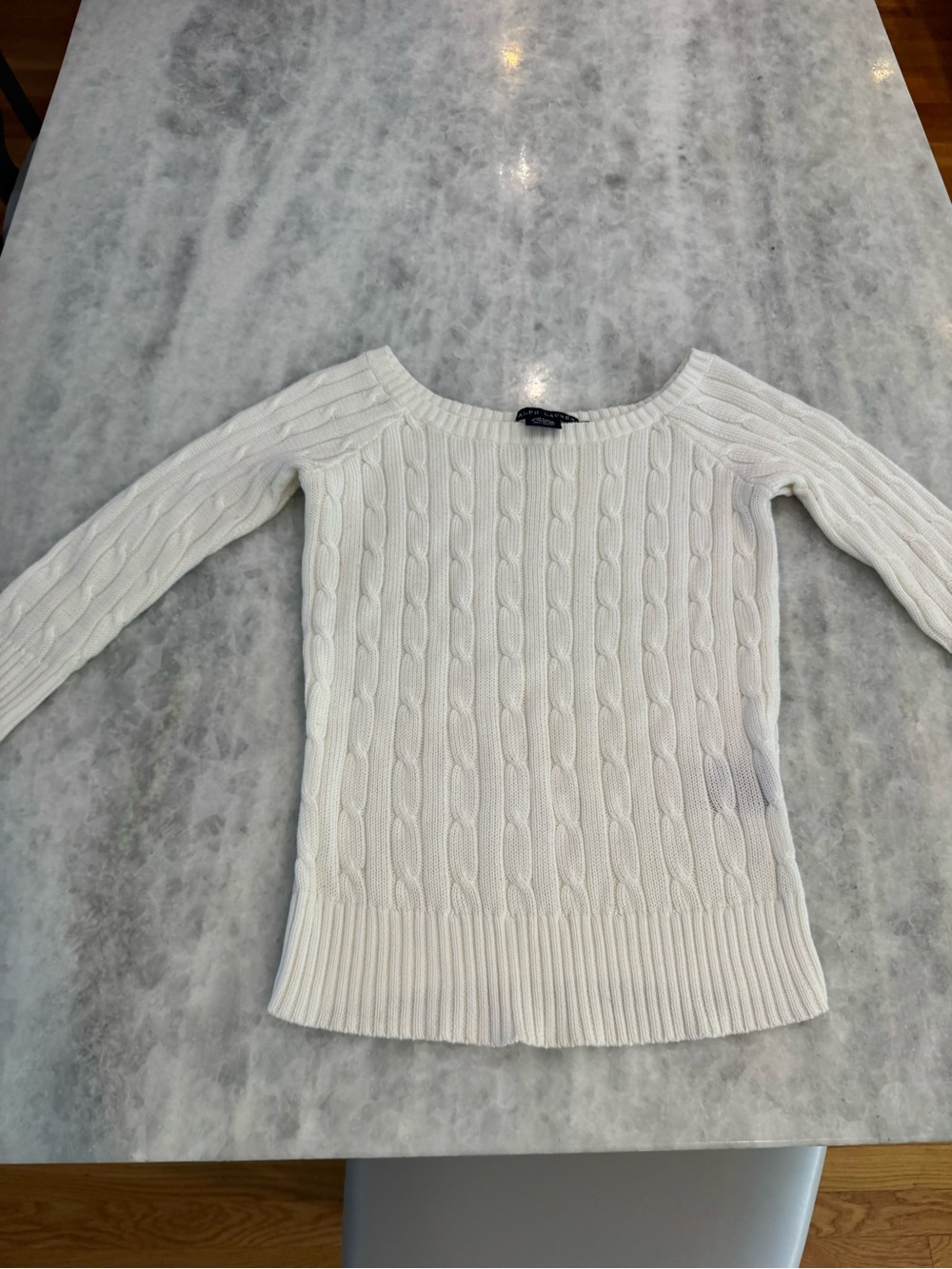 Ralph Lauren White Cable-Knit Off-Shoulder Italian Yarn Sweater